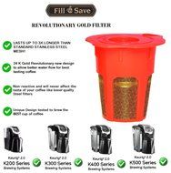 Fill N Save GOLD SERIES 24K Gold Reusable Carafe K-Cups [2 Pack]. Reusable coffee filter for the Keurig 2.0, K200... N3