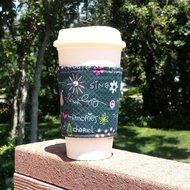 Fabric coffee cozy / cup sleeve / coffee sleeve / coffee cup holder -- Girlfriends make the World Go 'Round