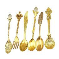 Retro Creative Coffee Scoops Stirring Spoon Sugar Spoon Tea Spoon with Fruit Fork Set of 6 (Silver) N19