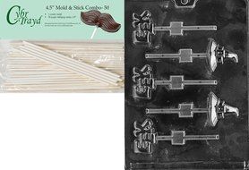 Cybrtrayd 45St50-H042 Hat and Eek Lolly Halloween Chocolate Candy Mold with 50 4.5-Inch Lollipop Sticks
