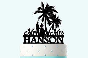 Personalized Wedding Cake Topper Silhouette Groom and Bride, Acrylic Cake Topper, Mrs&amp;Mr Cake Topper, Beach Tree...