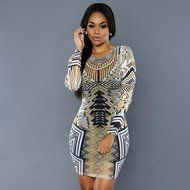Morecome Women Bodycon Slim Long Sleeve Party Cocktail Pencil Mini Dress (M, Multicolor) N5