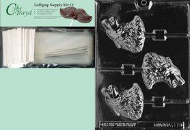 Cybrtrayd 45StK25S-A110 Wolf Lolly Animal Chocolate Candy Mold with Lollipop Supply Kit