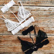 PHOTNO Women Translucent Underwear Sheer Lace Strap Lingerie Bra Top Bustier N16