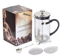 Haute Glass French Press Coffee Maker with 2 Extra Filters and Coffee Scoop, 1L (Glass) N2