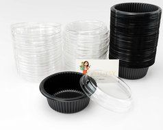 Katgely 4 Oz Ovenable Baking Mold with Lid for Cr&egrave;me Brulee or Mini Cheesecake, Pack of 50 N4