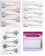 LorAnn Oils Lollipop Candy Molds Set of 3 (1) each of Hearts, Stars, and Round with 100 Lollipop Sticks
