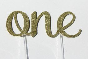 Handmade 1st First Birthday Cake Topper Decoration - One - Made in USA with Double Sided Gold Glitter Stock