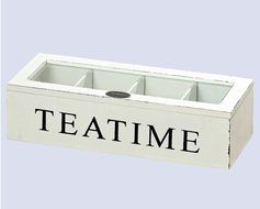 Tea Time Chest Wood 4 Compartment Organizer, White N5
