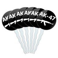 Set of 6 Cupcake Picks Toppers Decoration Guns Weapons Military - Handgun Weapon Black on White N8