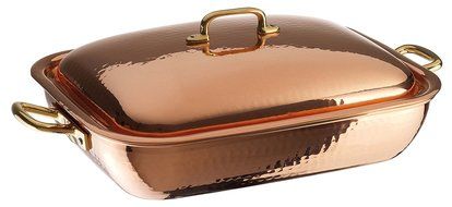 Paderno World Cuisine Rectangular Copper-Tin Roasting Pan with Copper Lid