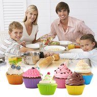 Goldenwide&reg; Combo of Nonstick Bakeware 12-Cup Regular Muffin Pan and Silicone Baking Cups , 12 Reusable Vibrant... N7