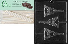 Cybrtrayd 45St25-M155 Eiffel Tower Lolly Miscellaneous Chocolate Candy Mold with 25 Cybrtrayd 4.5-Inch Lollipop...