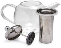 BonJour Tea Handblown Borosilicate Insulated Glass Teapot, Stainless Steel Infuser, 23.7-Ounce N2