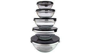 5 Piece Glass Bowl: Wheat Emboss-Multi-Color Lids