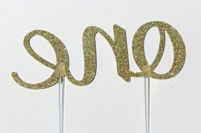 Handmade 1st First Birthday Cake Topper Decoration - One - Made in USA with Double Sided Gold Glitter Stock N2