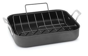 Calphalon 1948245 Signature Stainless Steel Roaster Pan with Rack, 16", Silver