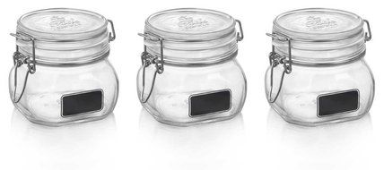 Bormioli Rocco: "Lavagna" (Chalkboard) Jars, "Fido" Line * 1.05 Pint (500ml) Capacity (Pack of 3) * [ Italian...