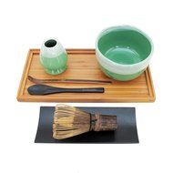 BambooMN Brand - Matcha Bowl Set (Includes Bowl, Rest, Black Tea Whisk, Black Chasaku, Black Tea Spoon, Rest Tray... N4
