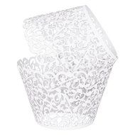 100 Cupcake Wrappers &ndash; White Shimmering Decorative Vine Lace Laser-Cut Liner Baking Cup &ndash; Muffin Case Trays for... N4