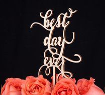 LOVENJOY with Gift Box Best Day Ever Monogram Wedding Engagement Rustic Wood Cake Topper (5.1-inch) N2