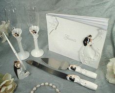 DLusso Designs B4274 4 Piece Bridal Accessory Set. Guest Book, Toasting Flutes, Cake Set And Pen Set Bride Groom...