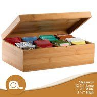 Bamb&uuml;si by Belmint 8-Compartment Tea Storage Box with Hinged Lid ✦ Crafted of 100% Natural Bamboo (Clear Lid) N6