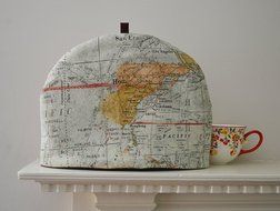 Voyage of the Beagle Series Artisanal Cotton Insulated Tea Cozy - World Map Muted Tones- 4 Sizes N2