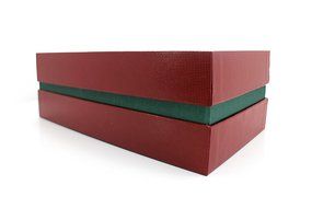 Fancy Gift Box Kit with Lid and Ribbon | Tissue Paper &amp; Tag, Red Canvas Exterior | Complete Gifting Set | Decorative... N4