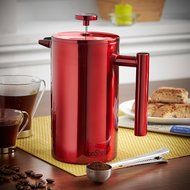 VonShef Red Double Wall Keep Warm Satin Polished Stainless Steel French Press Cafetiere Coffee Filter includes... N11