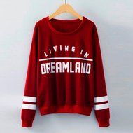 Oksale Women Letters Printed Cotton O-Neck Long Sleeved Hedging Blouse Shirt (L) N6