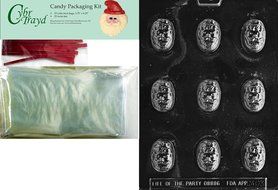 Cybrtrayd MdK25R-C403 Santa Face Bon Bon Christmas Chocolate Mold with Packaging Kit