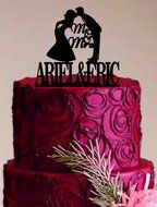 Personalized Silhouette Wedding Cake Topper + Mr &amp; Mrs Monogram Wedding Cake Topper Bride and Groom Cake Topper...