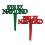 Dress My Cupcake DMC41SPA-X912 12-Pack Feliz Navidad Spanish Pick Decorative Cake Topper, Christmas, Red/Green