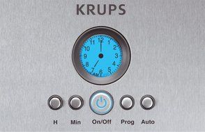 KRUPS KM1000 Prelude Coffee Maker with LCD Analog-Style Clock, Silver, 10-Cup