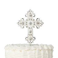 Cross Cake Topper, Religious, Wedding, Baptism, Christening, Dedication, Boda Keepsake Decoration (Silver) N4