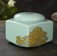 XDOBO Celadon Glaze Golden Peony Mini China Ceramic Tea Tin Pot Tea Sealed Preserved Fruit Dried Fruit Candy Storage...