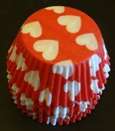 100 White Hearts on Red Cupcake Liners Baking Cups STANDARD SIZE