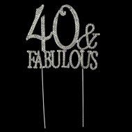 40 &amp; Fabulous Cake Topper for 40th Birthday Silver Metal Party Decoration Ideas (40 and Fabulous Silver) N16