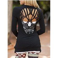 Women's Outwear,Laimeng Long Sleeve Skull Backless Top Coat Jacket Outwear (S, Black) N5