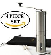 SALE NOW Quantahome Manual Coffee Grinder adjustable ceramic burr with Bag, Brush &amp; Scoop. Stainless Steel-Best... N4