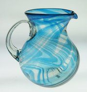 Mexican Glass Bola Pitcher, Turquoise Swirl Design, 128 Oz N2