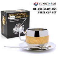 Coffee Cup Set Yummy Sam Stainless Steel 140ml Coffee / Milk Cup with Spoon and Saucer Double Wall Beverage Mug... N7