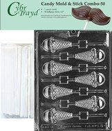 Cybrtrayd 45St50-K008 Ice Cream Cone Lolly Chocolate Candy Mold with 50 Cybrtrayd 4.5&quot; Lollipop Sticks