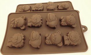 Set of 2 Hippo/Bears/ Lions Silicone Chocolate and Candy Molds; ice cubes, kid's candies, crayon molds, mints,... N2