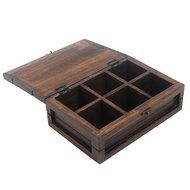 Wooden Tea Storage Box Compact Organizer Handcrafted with Tea Leaf Motif N4