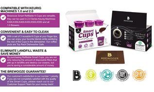 Brewooze 3x Smart Refillable cups - Compatible with Keurig Brewers 2.0 | K300,K350,K400,K450,K500,K550 Series...