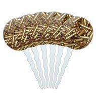 Set of 6 Cupcake Picks Toppers Decoration Guns Weapons Military - Handgun Weapon Black on White N10
