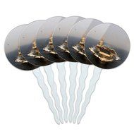 Set of 6 Cupcake Picks Toppers Decoration Guns Weapons Military - Handgun Weapon Black on White N11