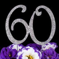 LOVENJOY with Gift Box Number 60th Happy Birthday Crystal Rhinestone Metal Cake Decoration Topper, Large Size N2